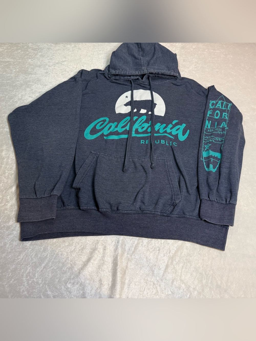 California Republic Pullover Hoodie - Dark Navy with Teal Graphic